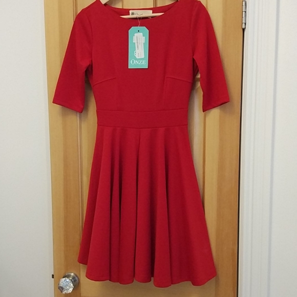 NWT Onze Shop Red Fit & Flare Dress, XS - Picture 1 of 4
